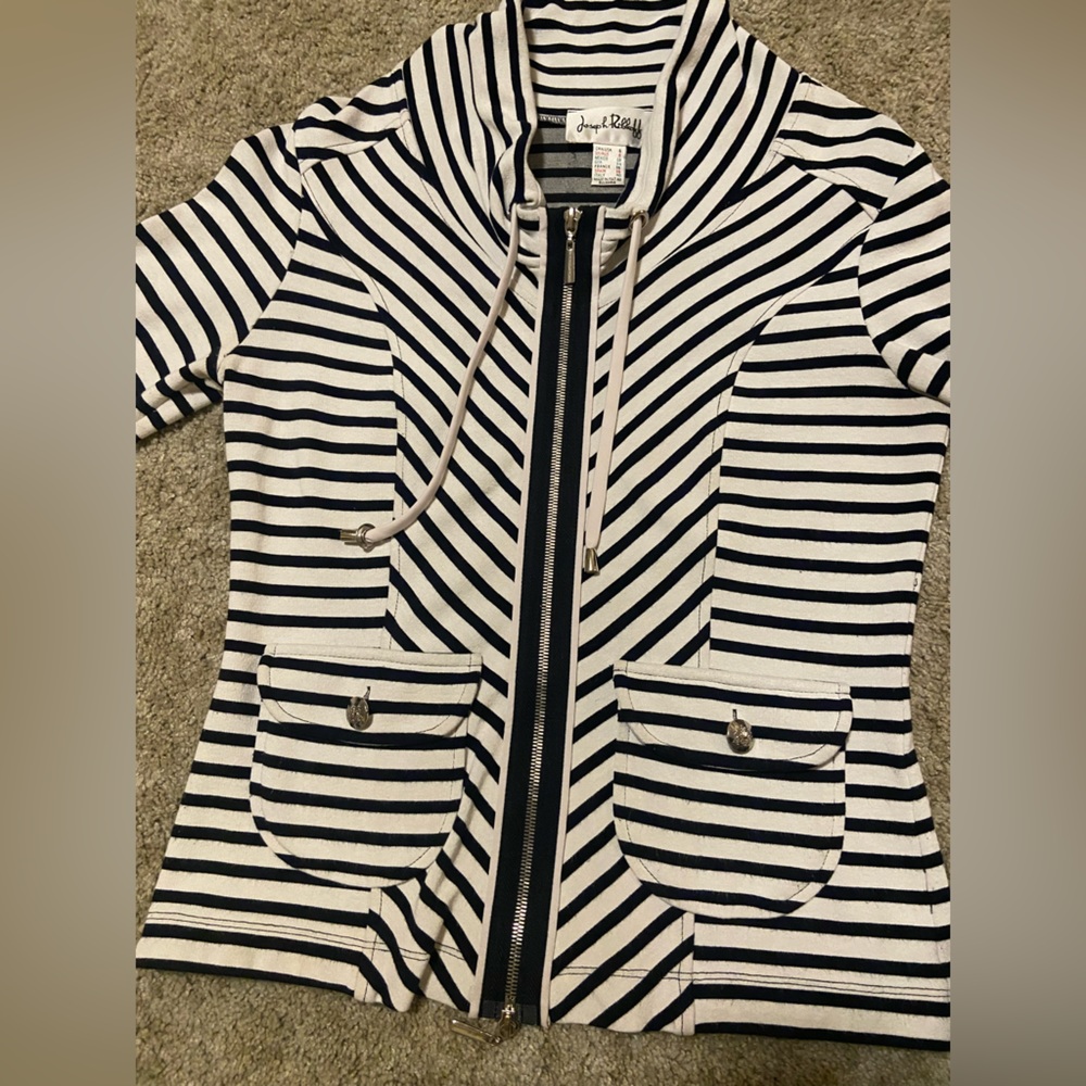 Joseph Ribkoff Striped Zip-Up - Picture 3 of 9